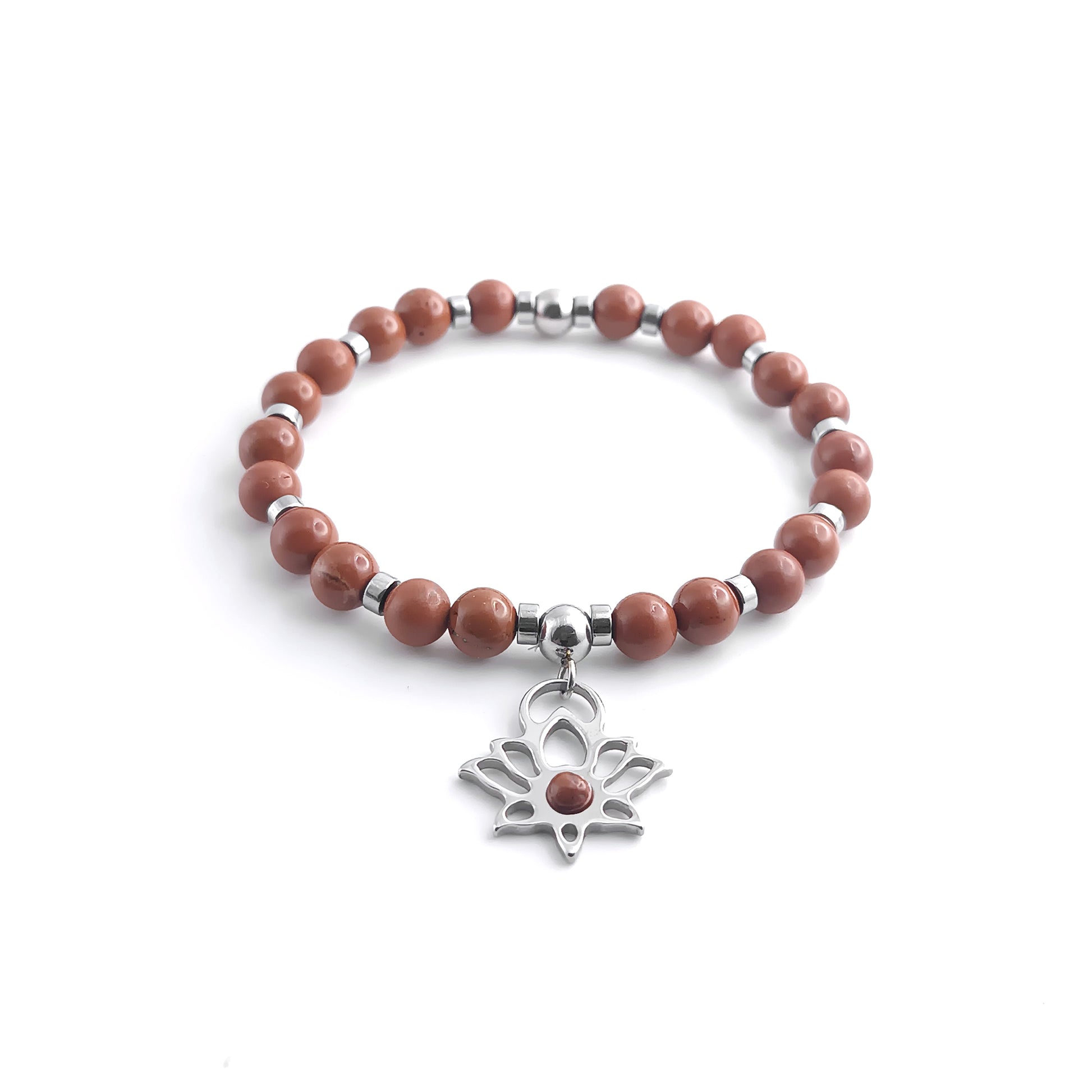 Bracciale in Diaspro Rosso con pendente Loto Moderno