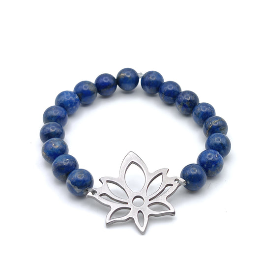 Bracciale con fiore di Loto & Perle (Lapislazzuli) - Yoga