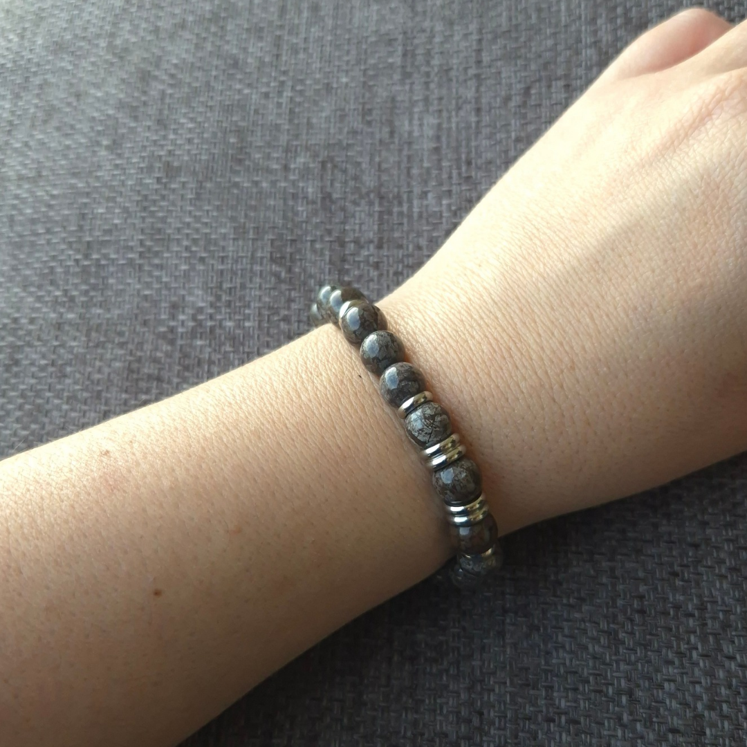 Bracciale in Ossidiana Fiocco di Neve Marrone