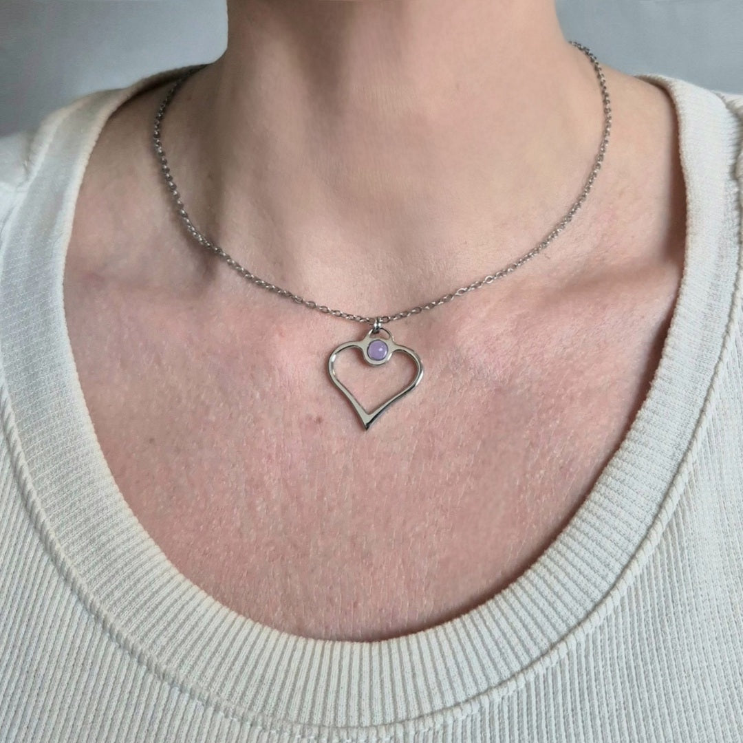 Collana a cuore con pietra naturale centrale - Mini