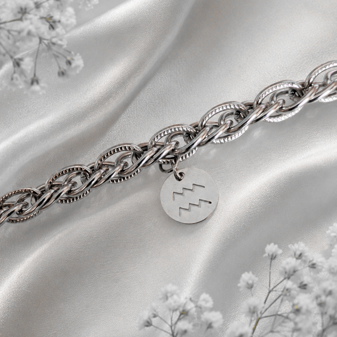 Bracciale Zodiaco Acquario personalizzabile in acciaio