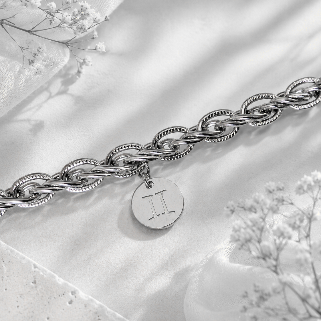 Bracciale Zodiaco Gemelli personalizzabile in acciaio