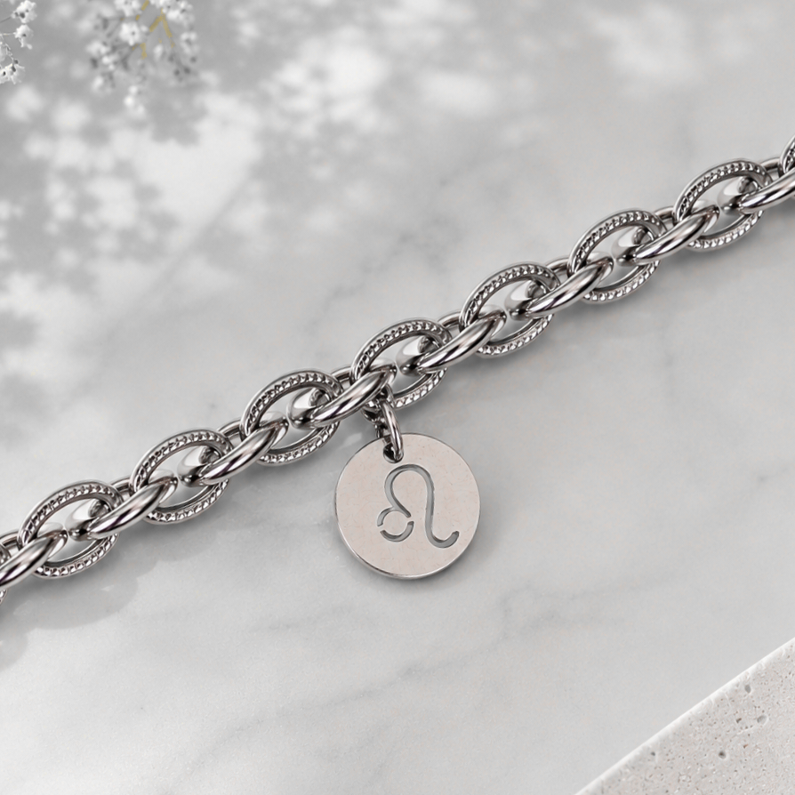 Bracciale Zodiaco Leone personalizzabile in acciaio
