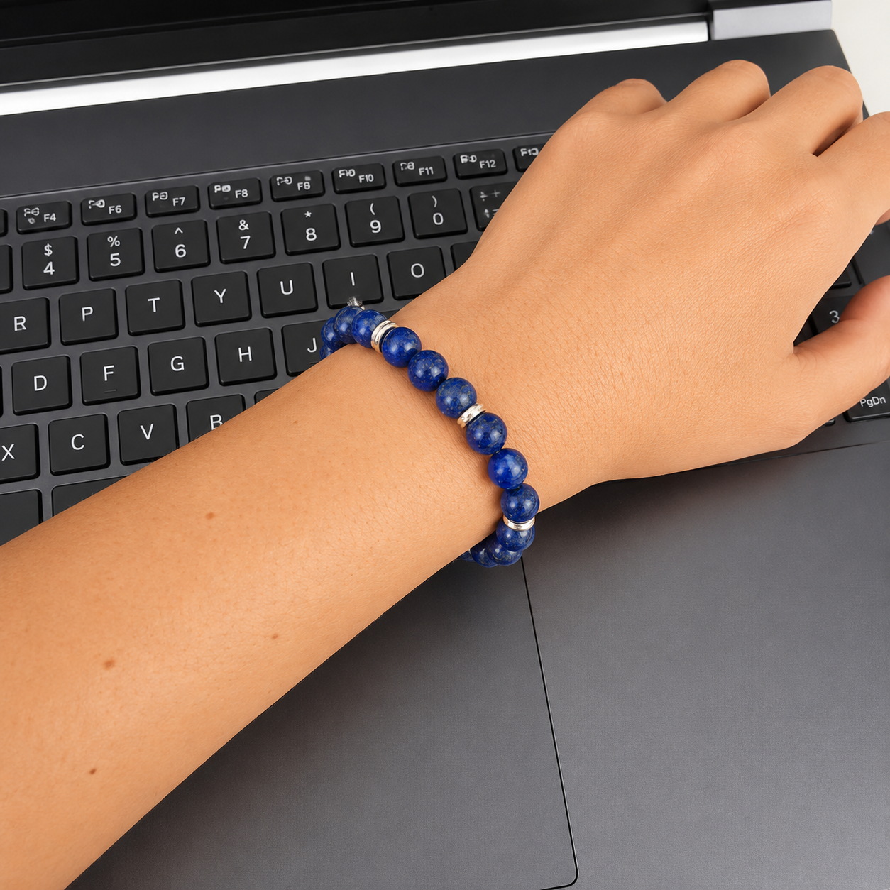 Bracelet with Lotus Flower &amp; Lapis Lazuli