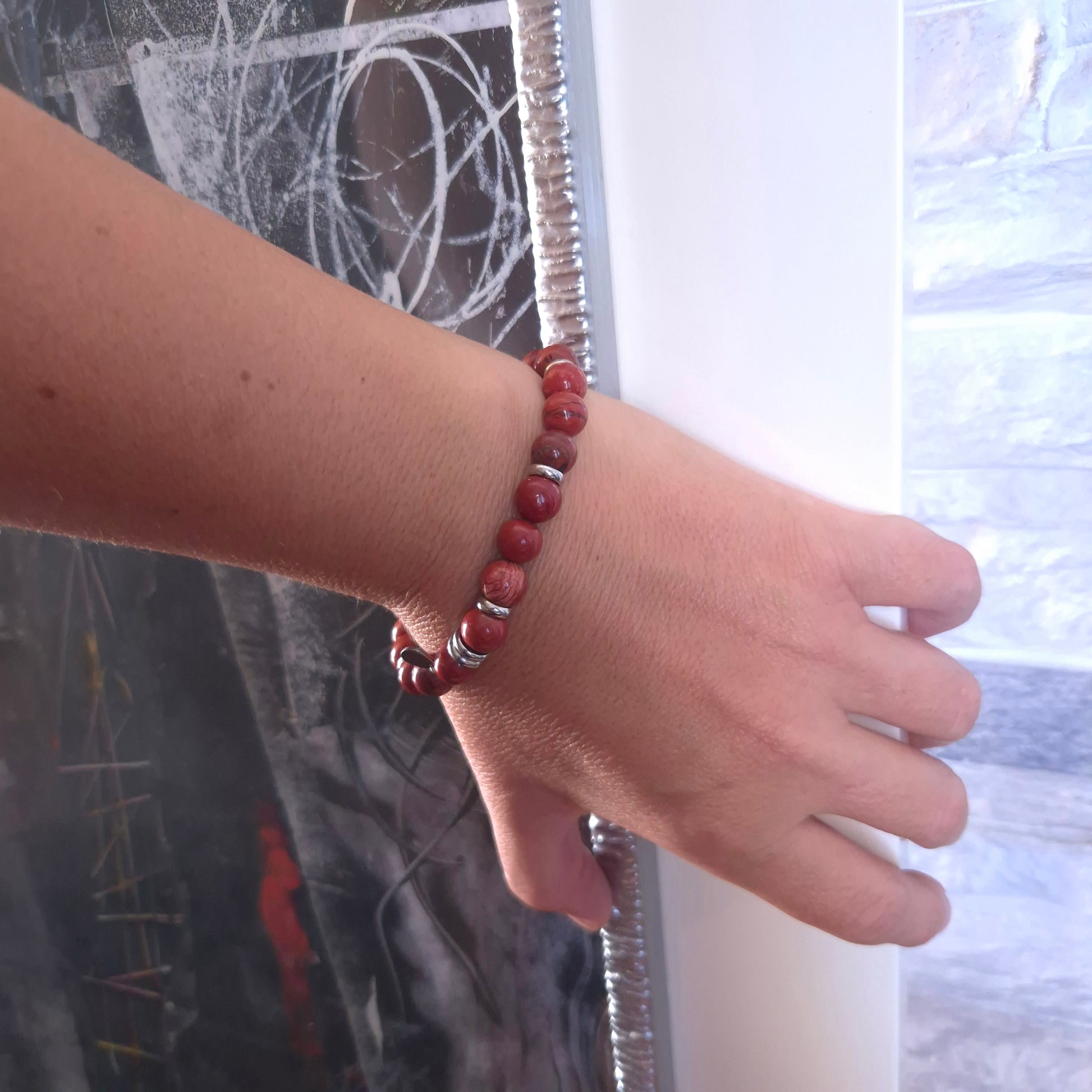 Bracelet with Lotus Flower &amp; Red Jasper
