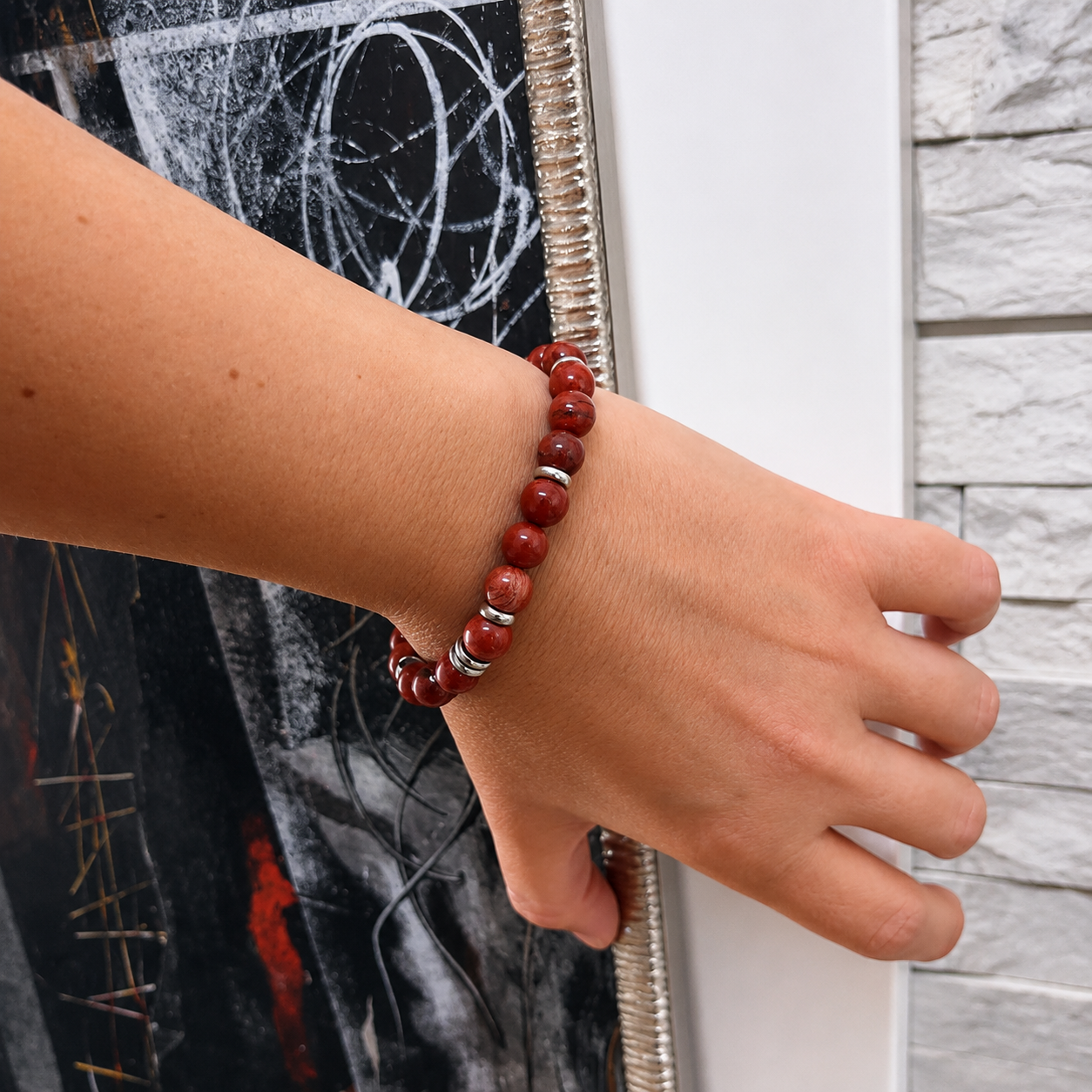 Bracelet with Lotus Flower &amp; Red Jasper