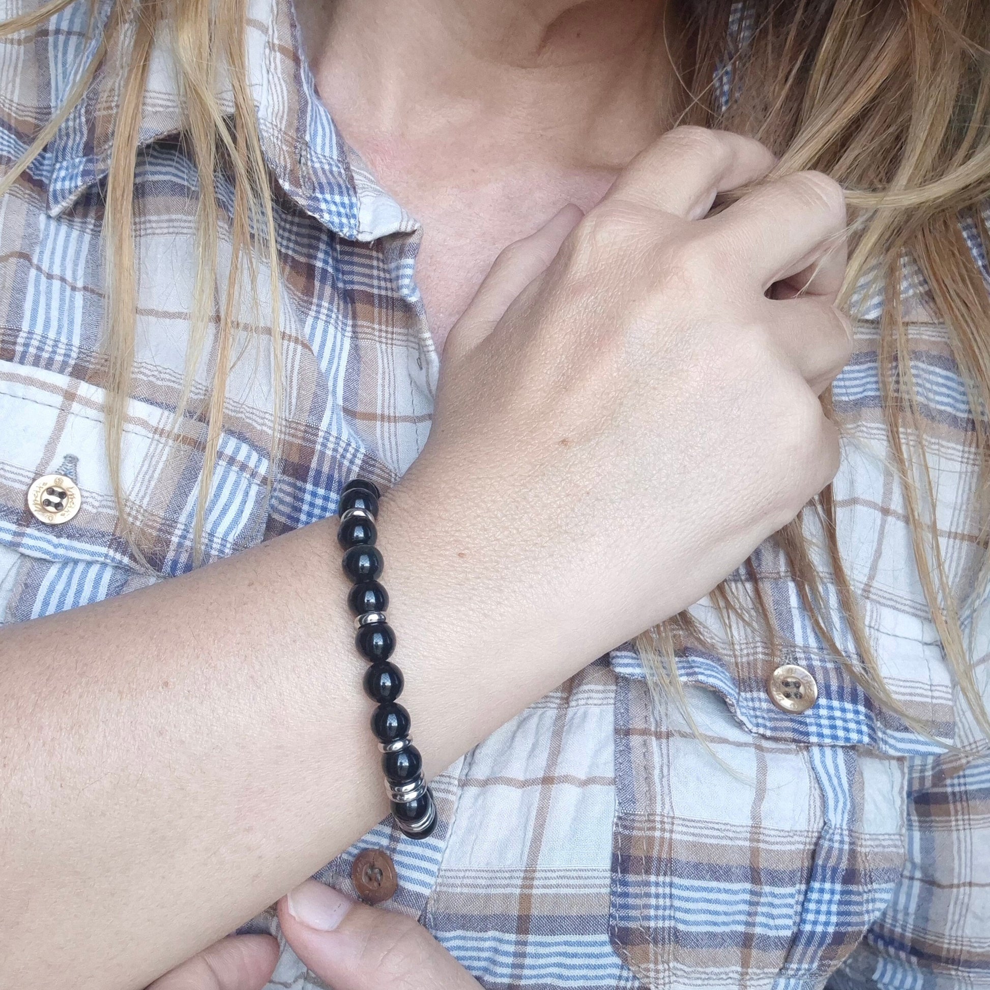 Bracelet with Lotus Flower &amp; Black Obsidian