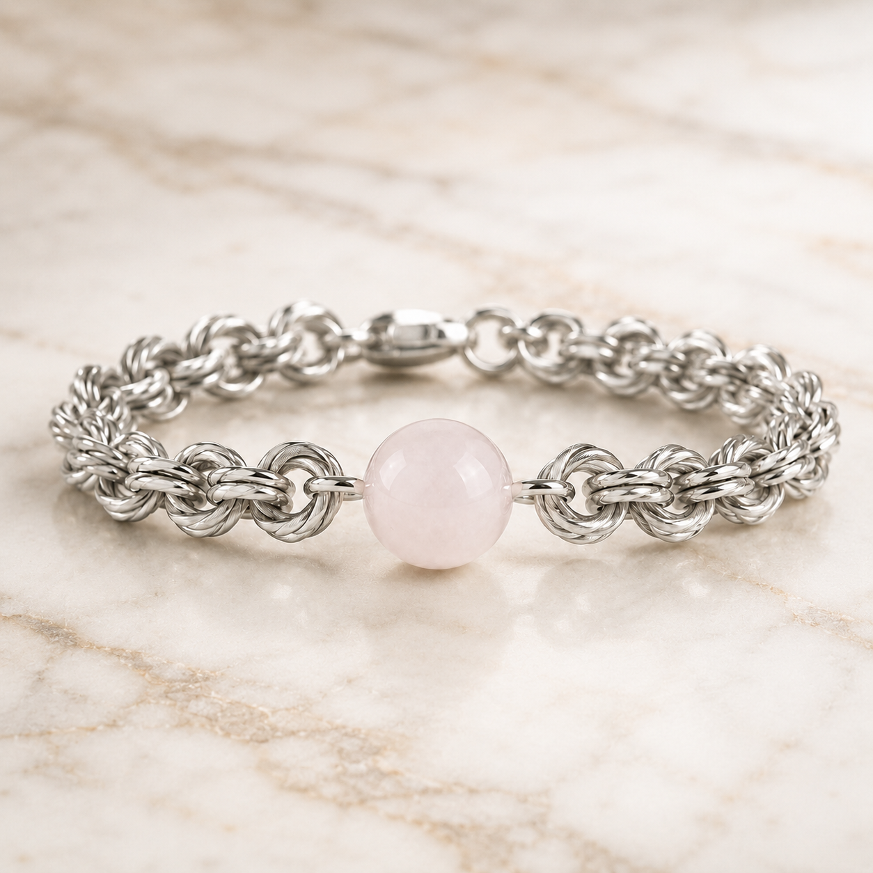 Bracciale con sfera in Quarzo Rosa