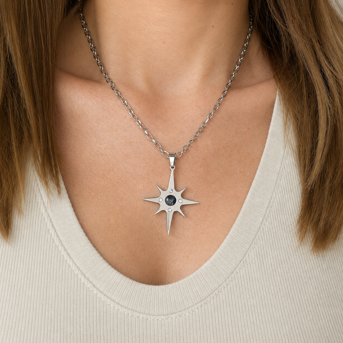 Collana Stella Polare con pietra naturale e zirconia cubica
