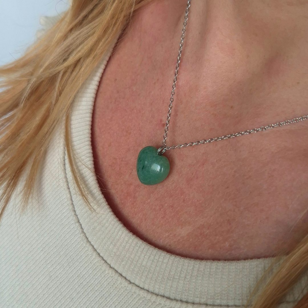 Collana con cuore in Avventurina Verde