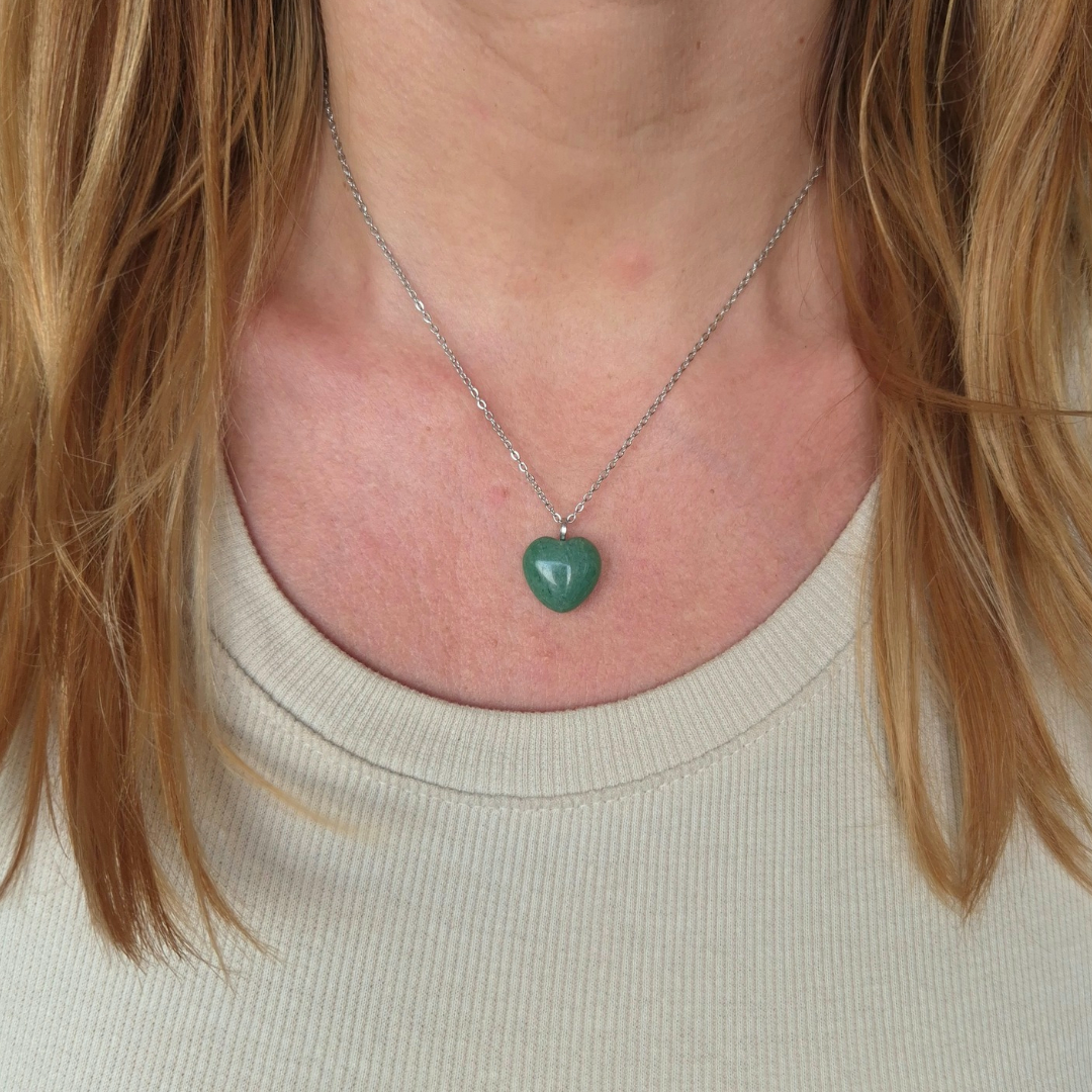 Collana con cuore in Avventurina Verde