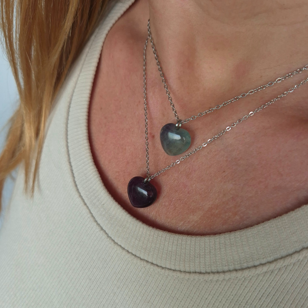 Collana con cuore in Fluorite Arcobaleno