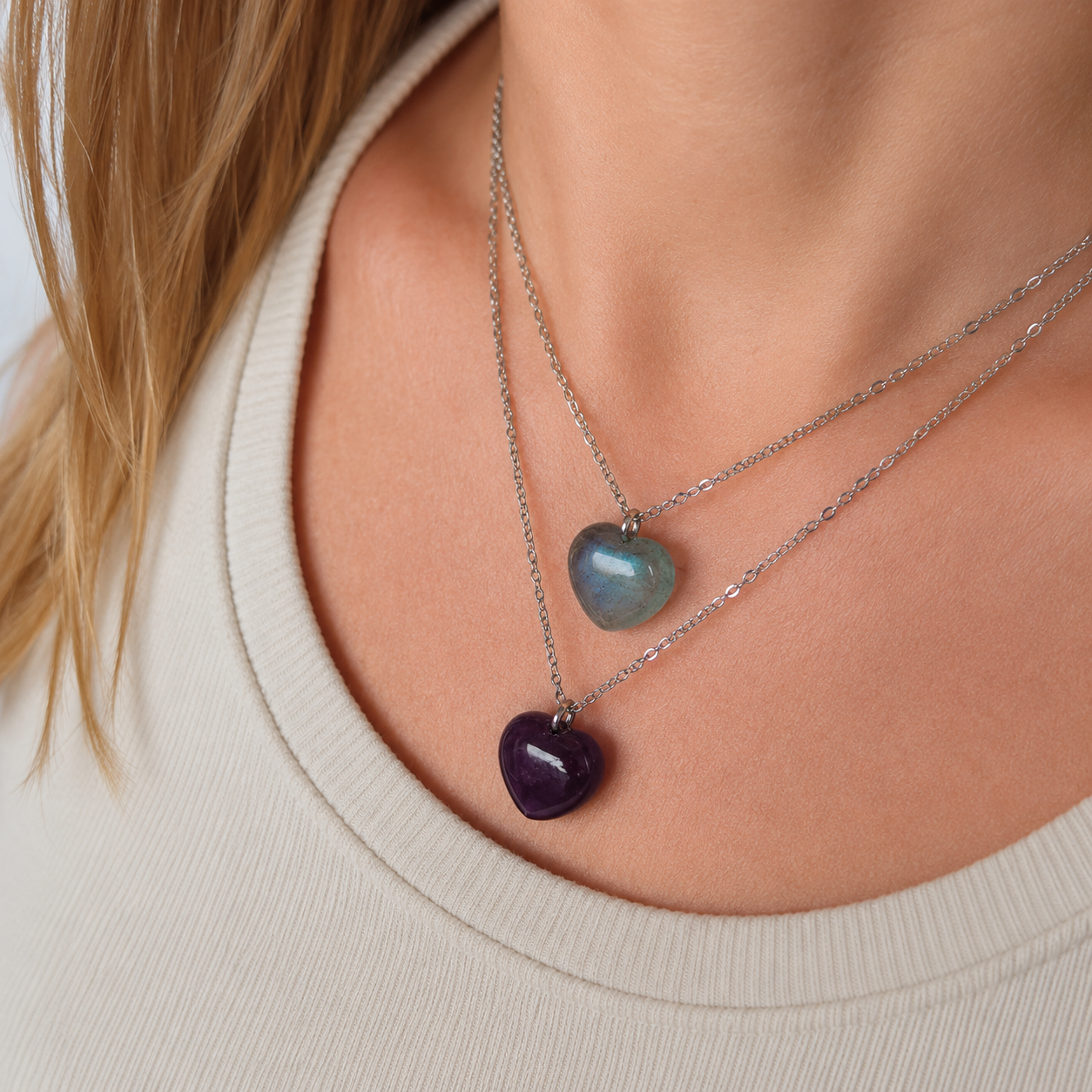 Rainbow Fluorite Heart Necklace 
