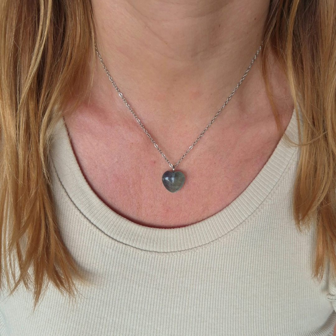 Collana con cuore in Fluorite Arcobaleno