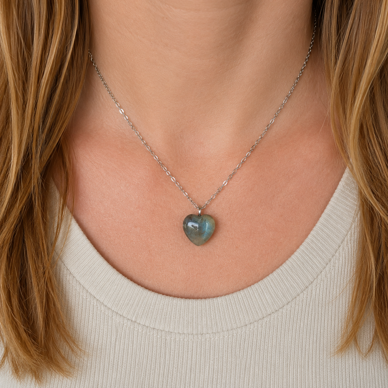 Rainbow Fluorite Heart Necklace 