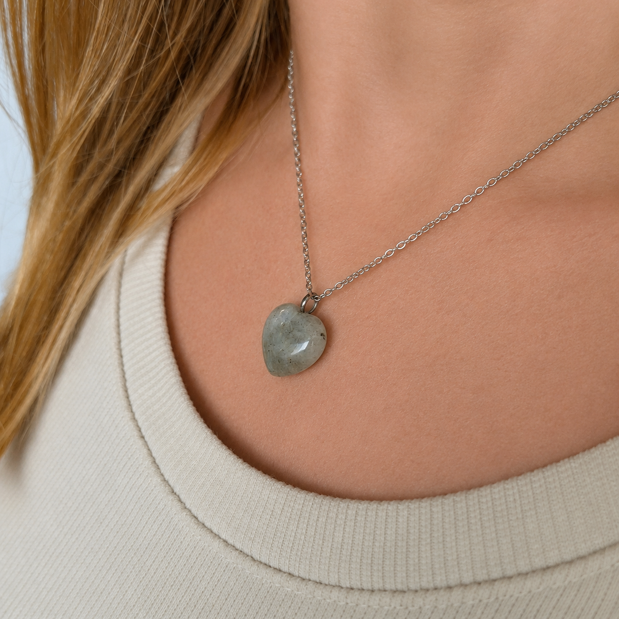 Gray Labradorite Heart Necklace 