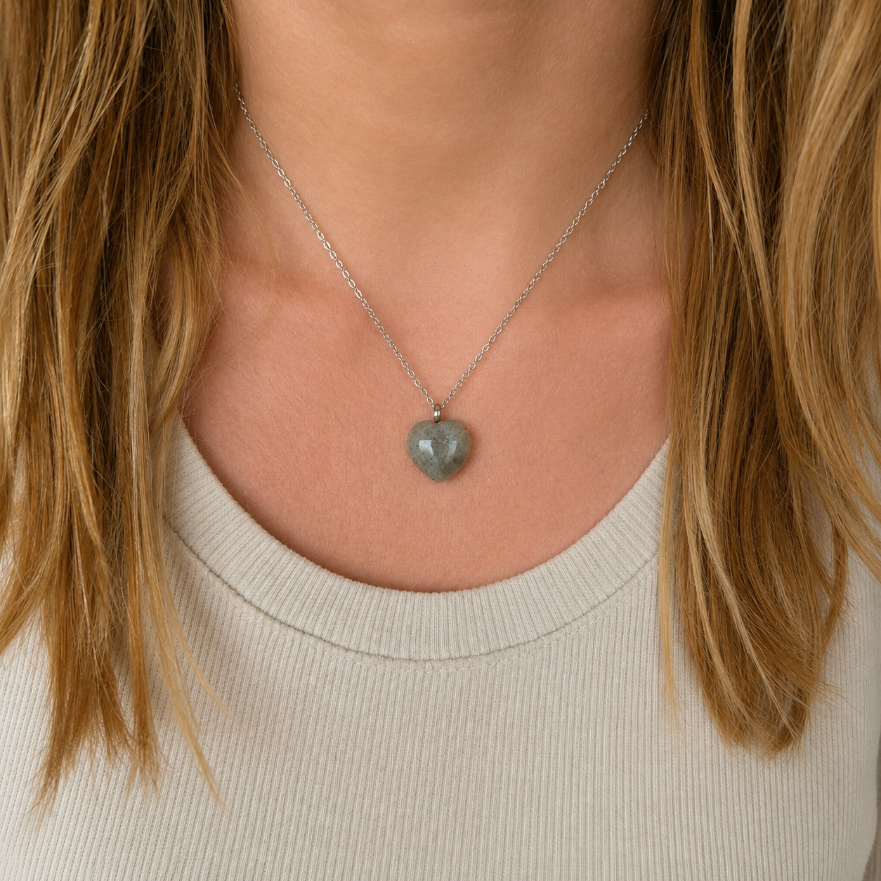 Gray Labradorite Heart Necklace 