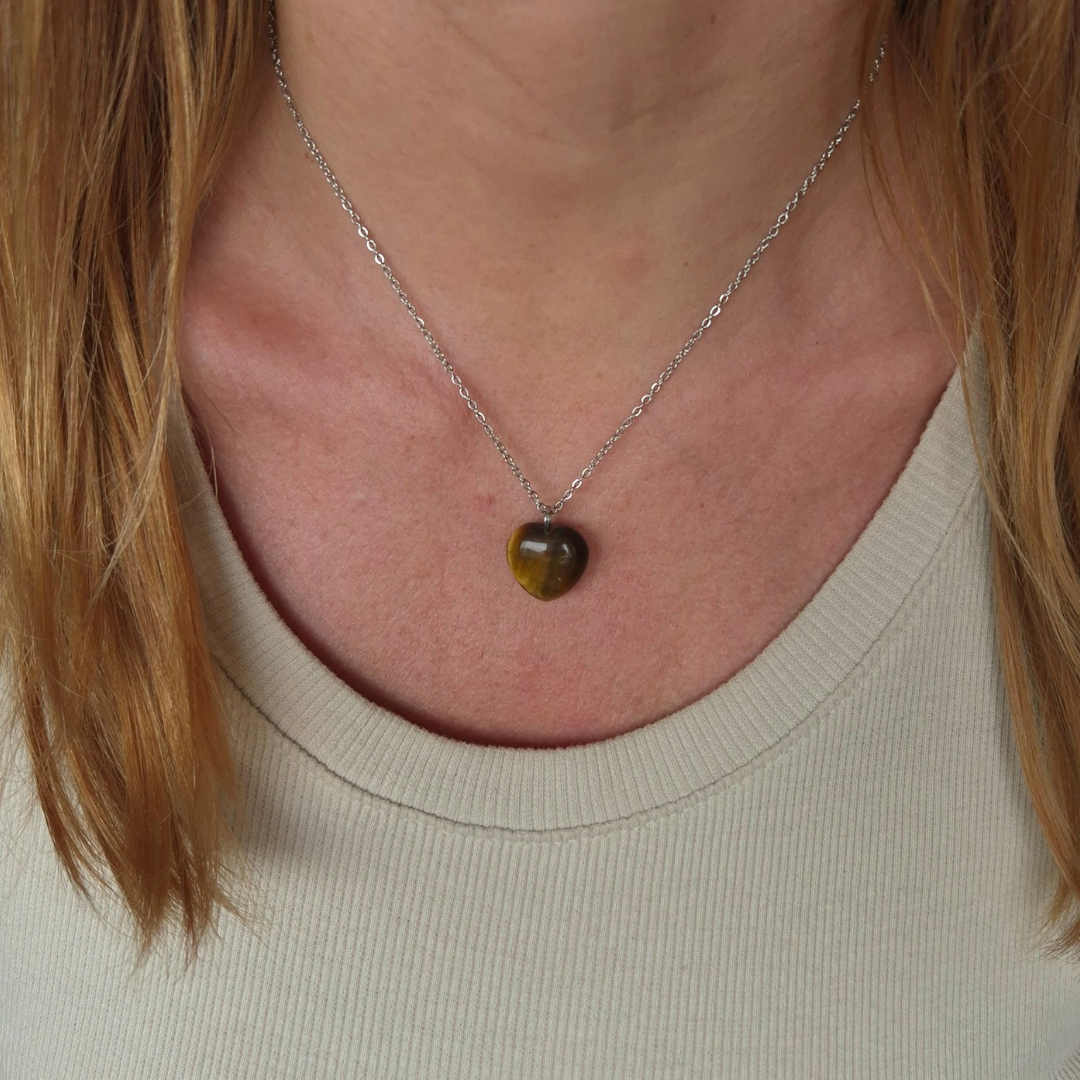 Collana con cuore in Occhio di Tigre