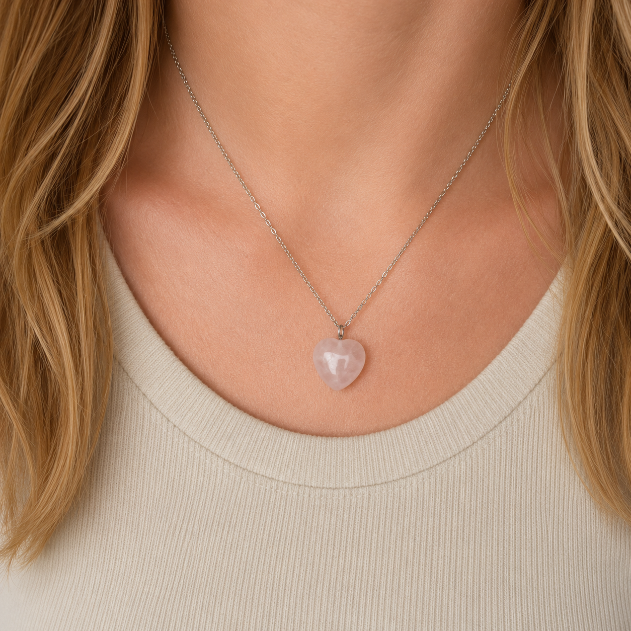Rose Quartz Heart Necklace 