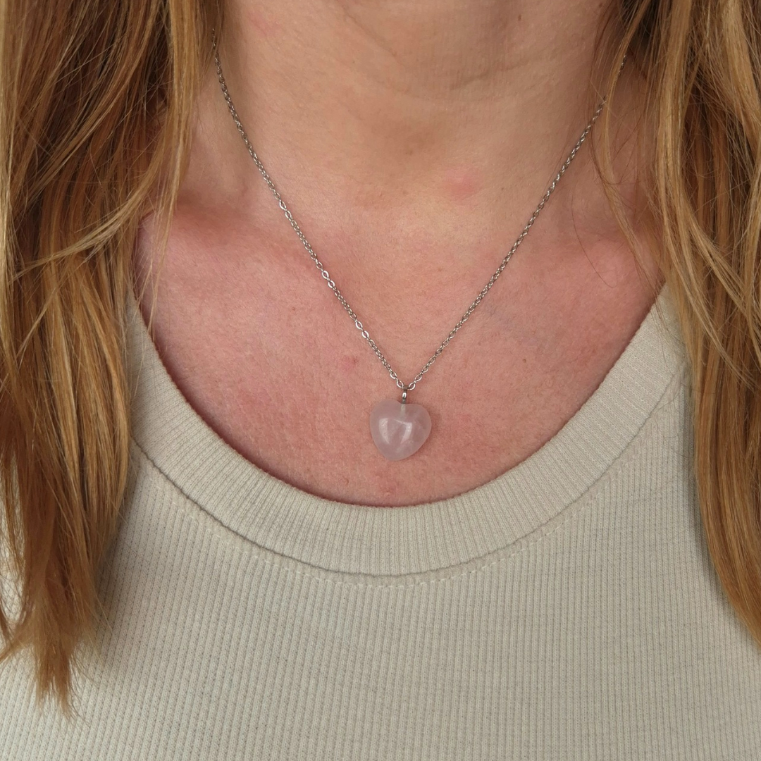 Collana con cuore in Quarzo Rosa