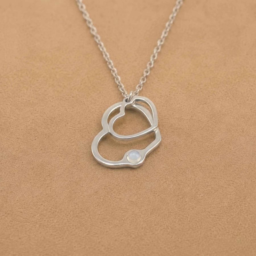Collana Doppio Cuore con pietra naturale