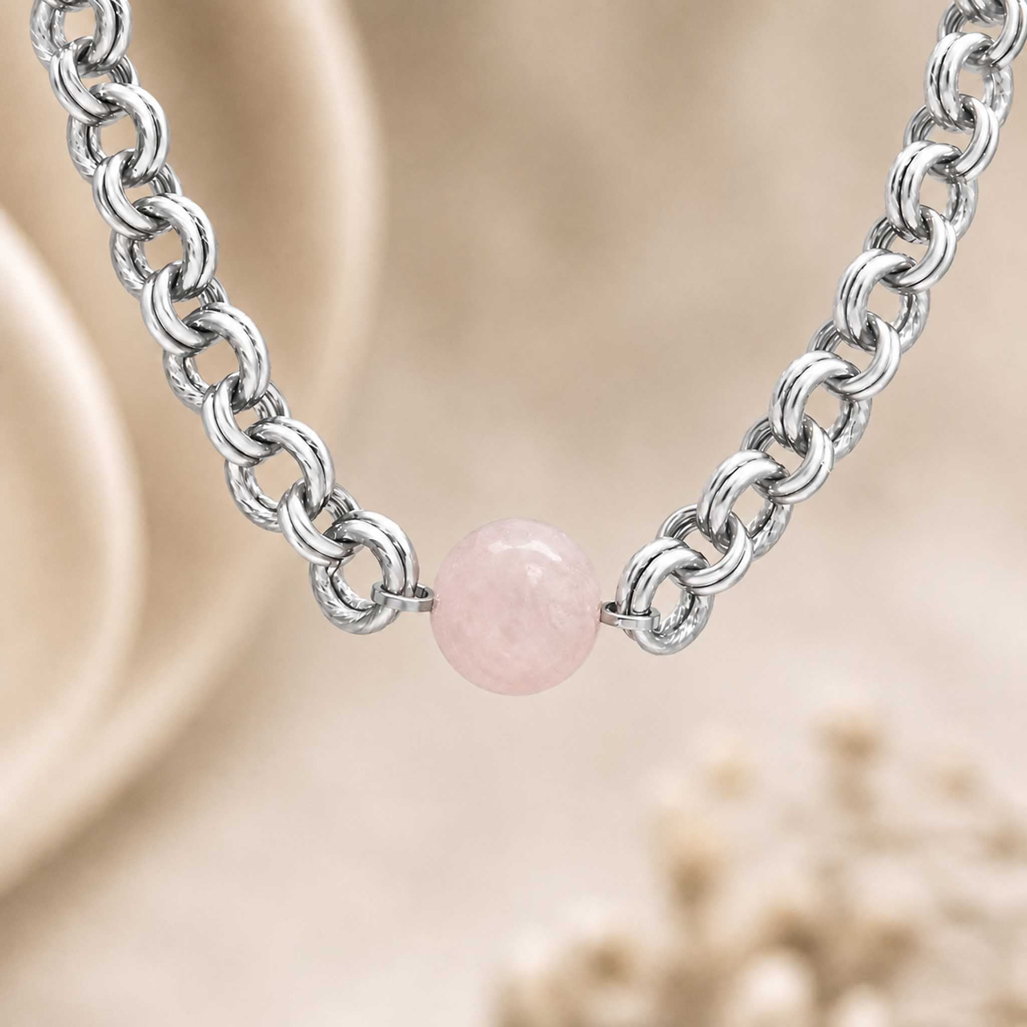 Collana con sfera in Quarzo Rosa