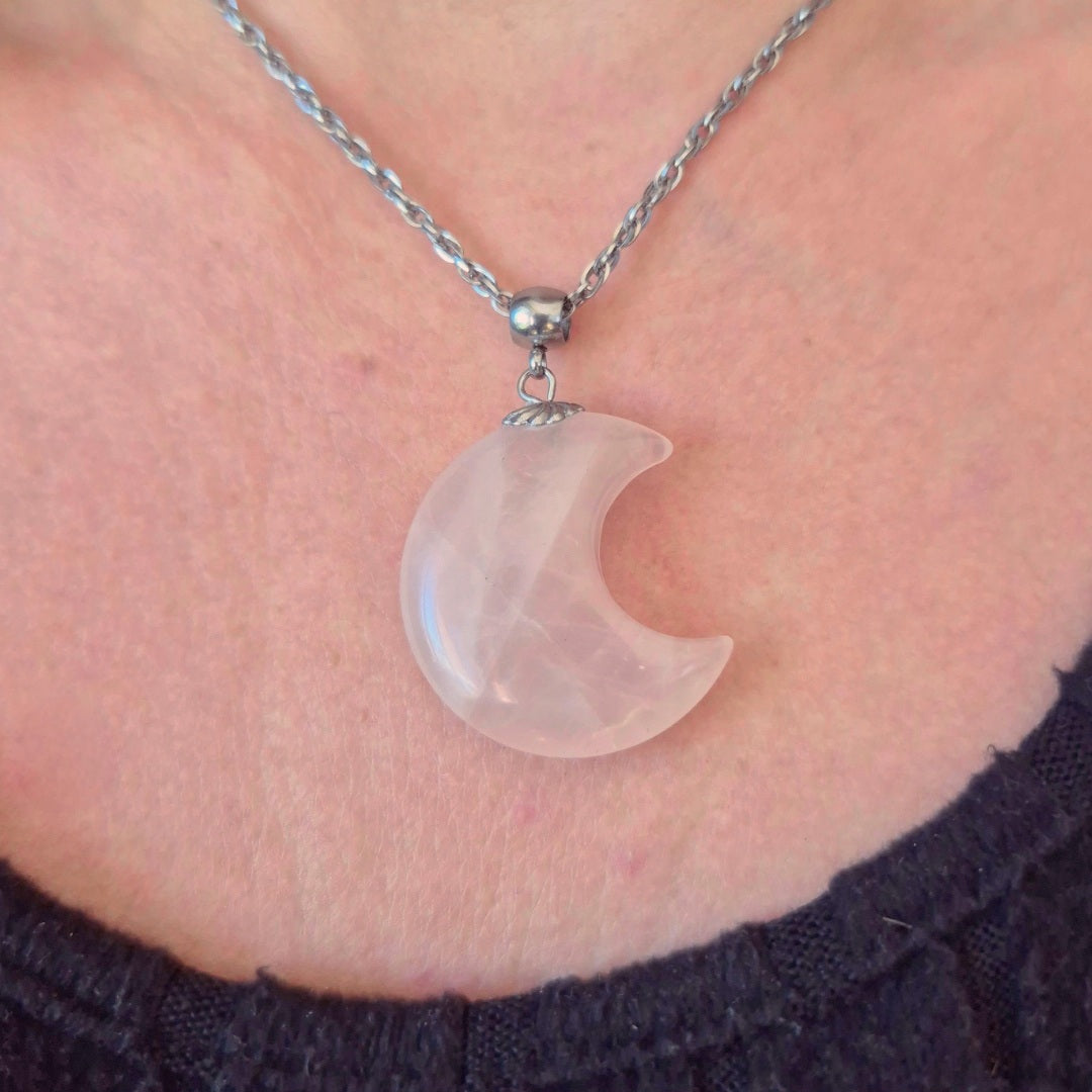 Rose Quartz Moon Necklace