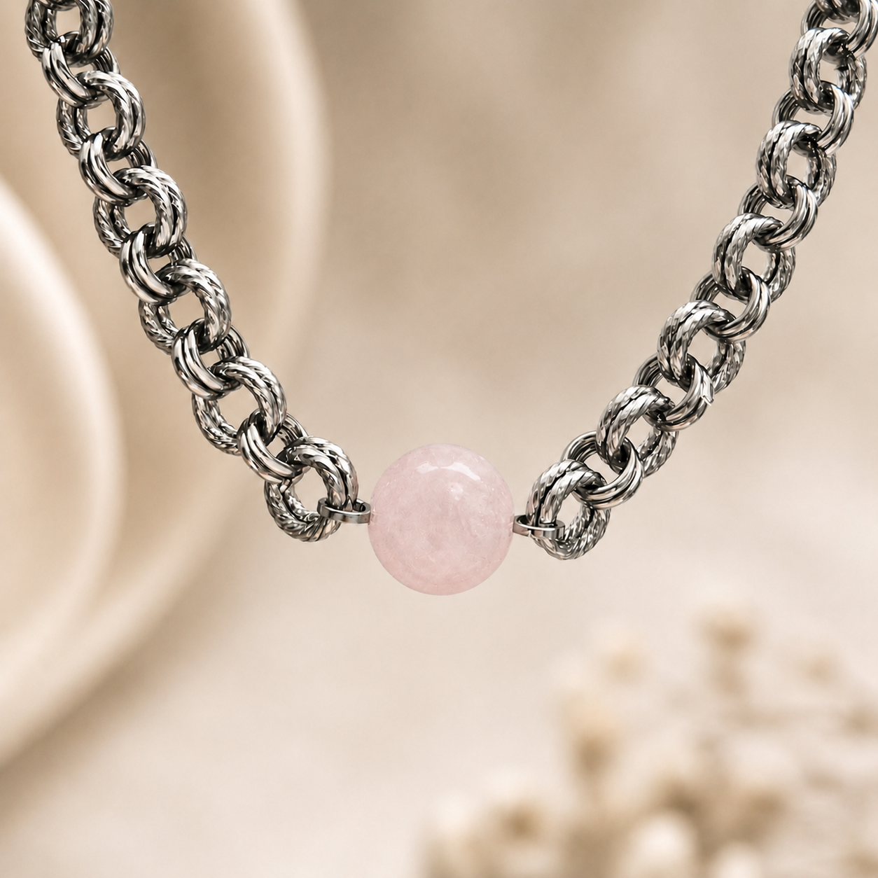 Collana con sfera in Quarzo Rosa