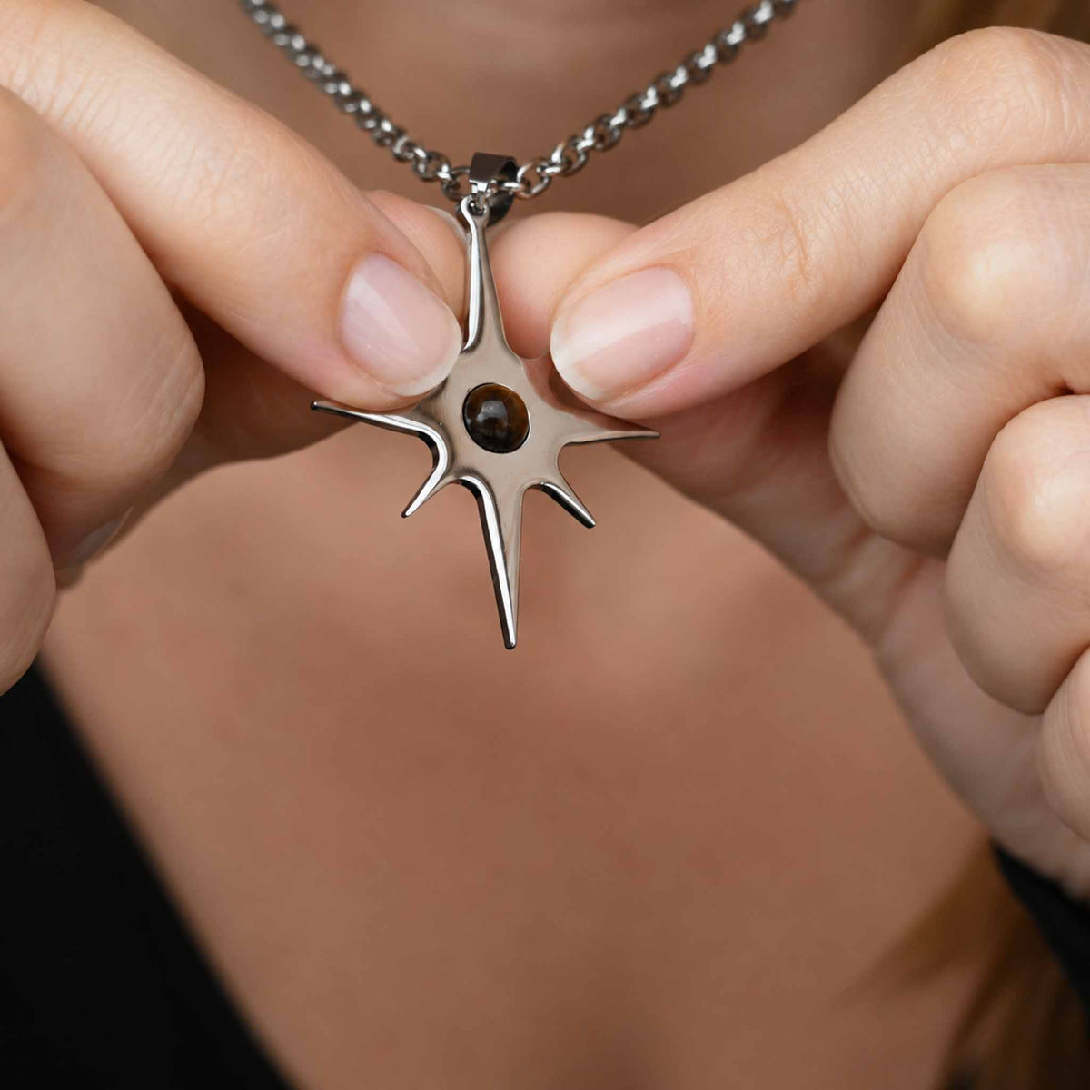 Collana lunga Stella Polare con pietra naturale