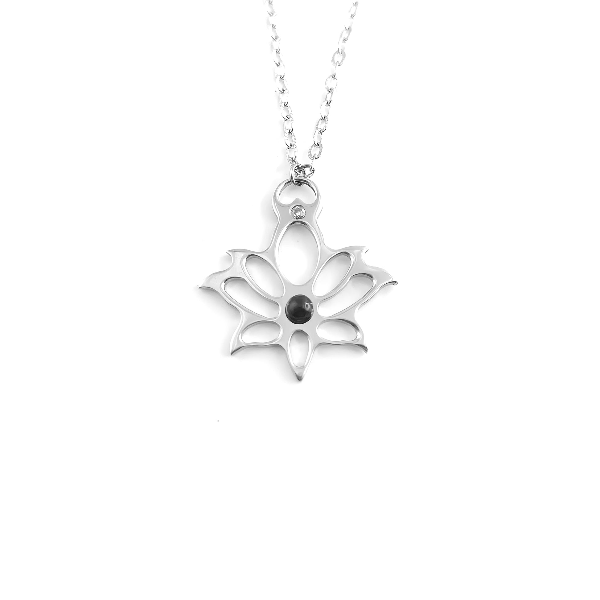 Collana Loto moderno con pietra naturale e Zirconia cubica