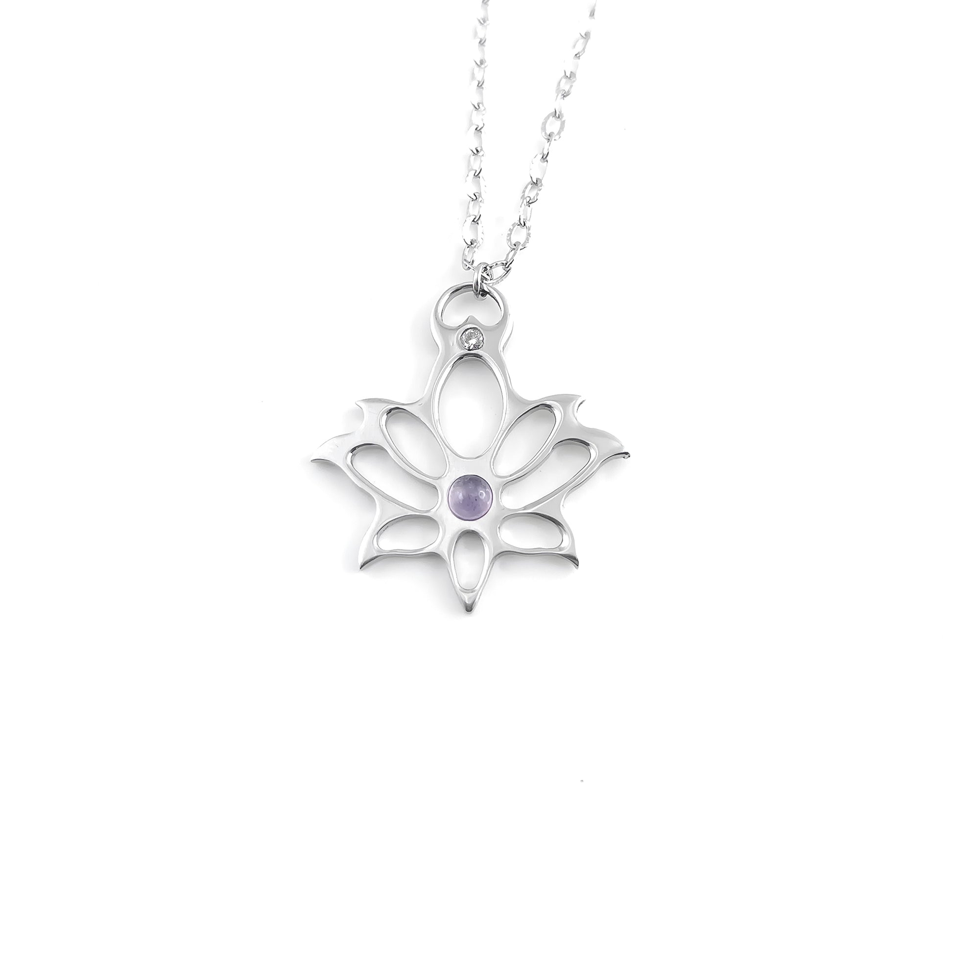 Collana Loto moderno con pietra naturale e Zirconia cubica
