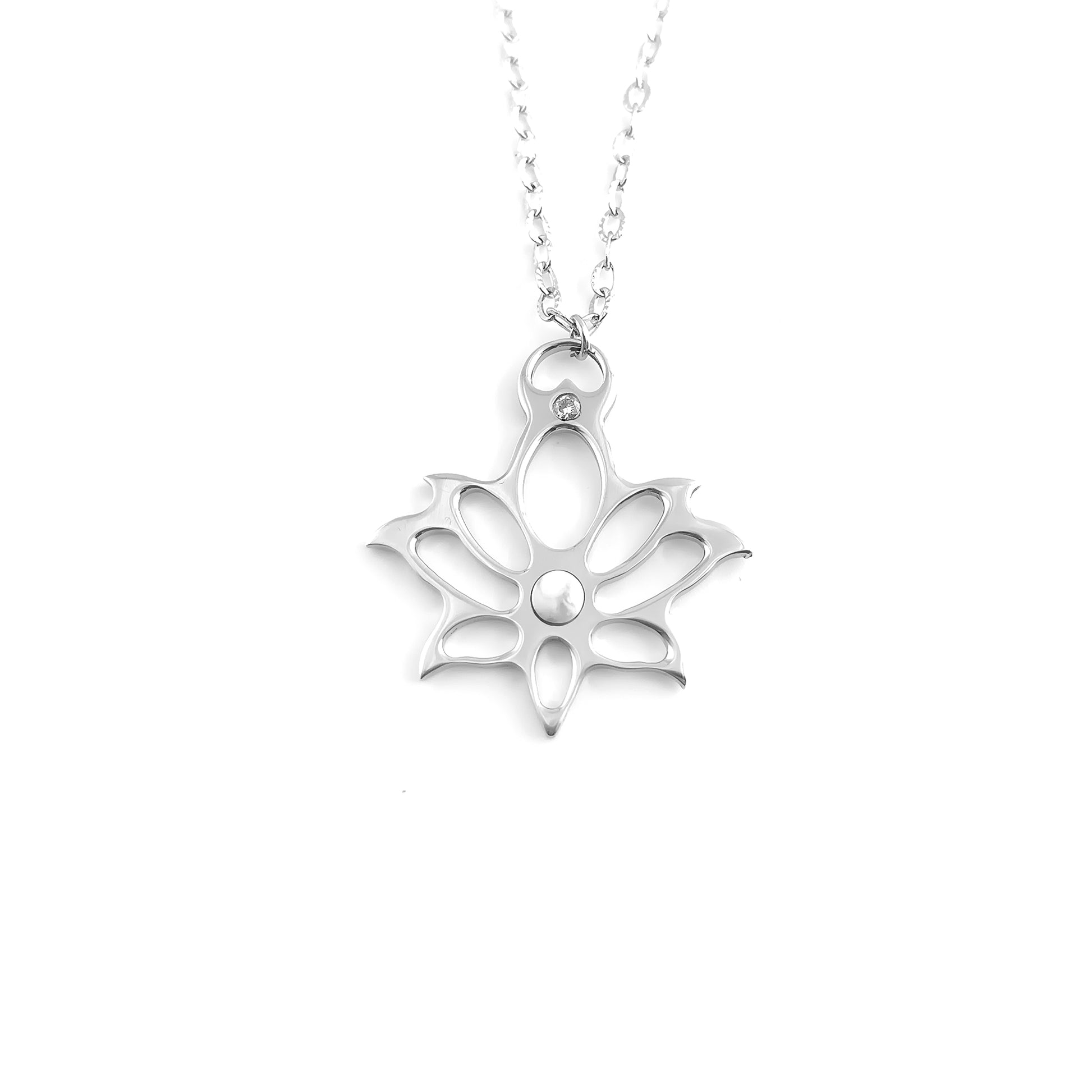 Collana Loto moderno con pietra naturale e Zirconia cubica