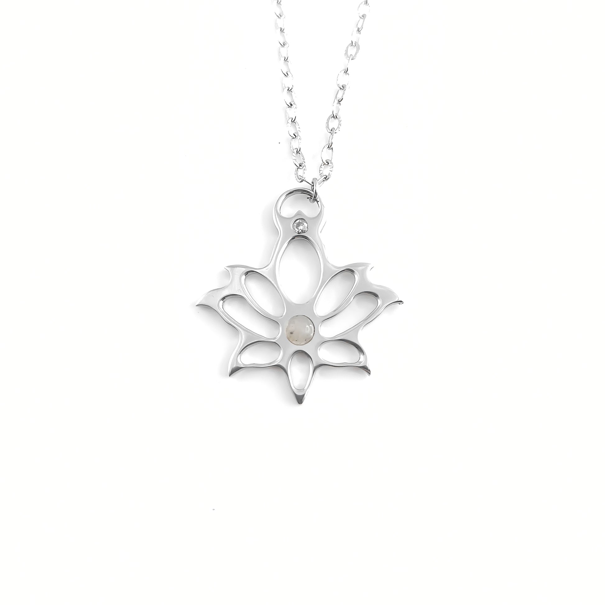 Collana Loto moderno con pietra naturale e Zirconia cubica