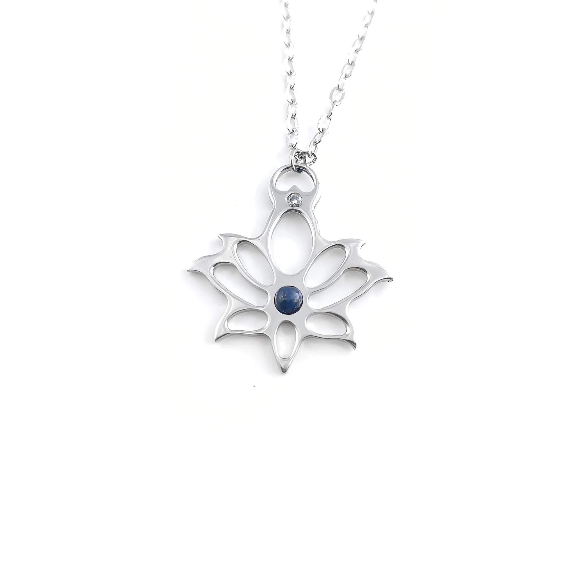 Collana Loto moderno con pietra naturale e Zirconia cubica