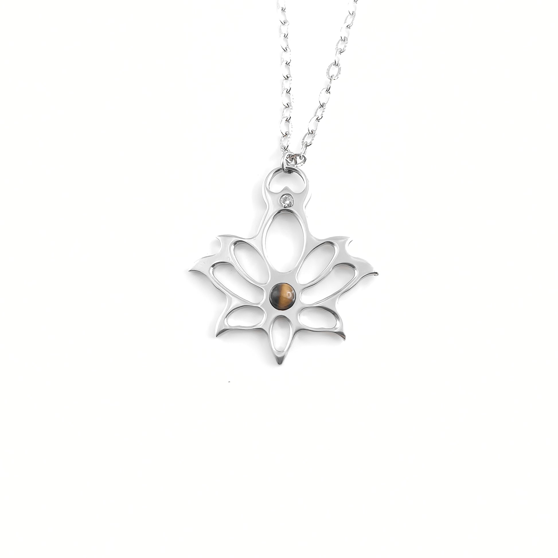 Collana Loto moderno con pietra naturale e Zirconia cubica