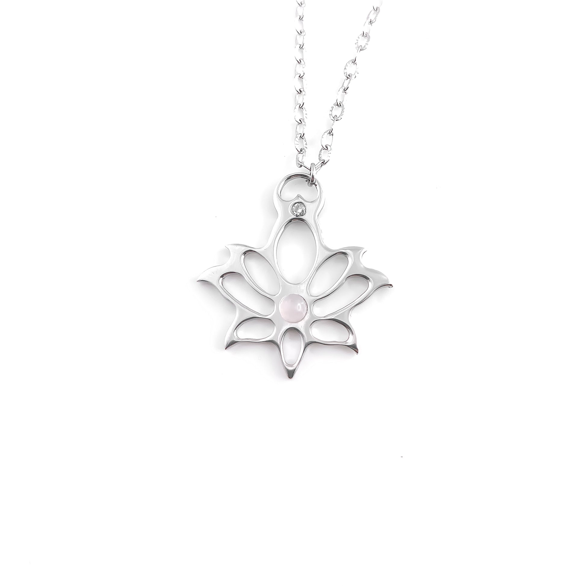 Collana Loto moderno con pietra naturale e Zirconia cubica