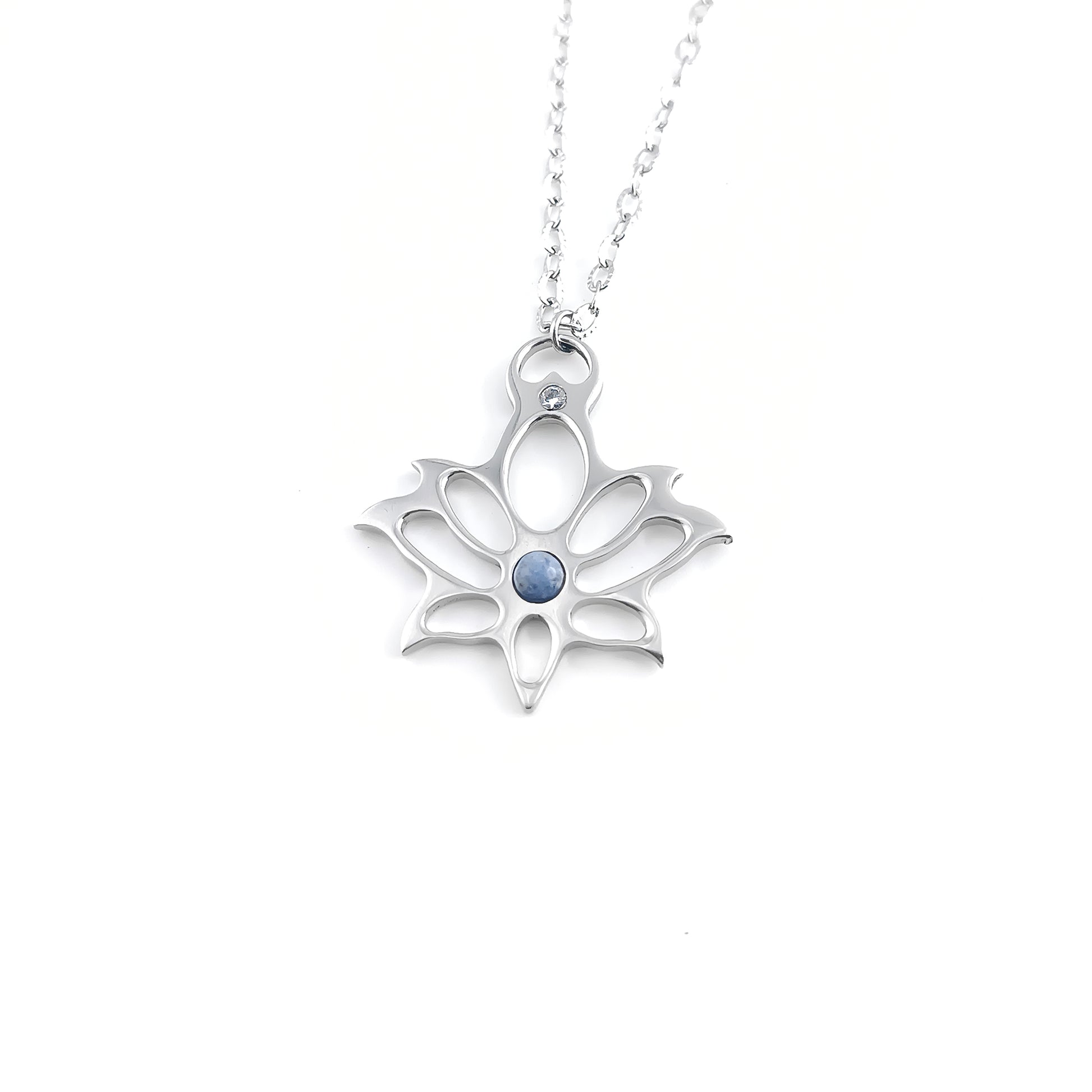 Collana Loto moderno con pietra naturale e Zirconia cubica