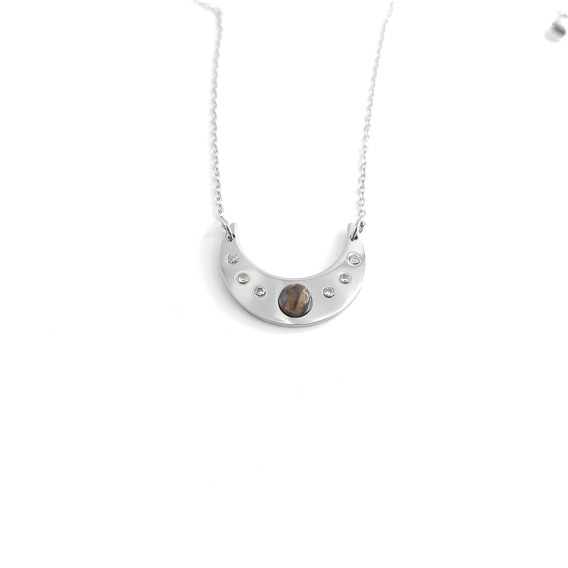 Collana luna con pietra naturale e Zirconia cubica