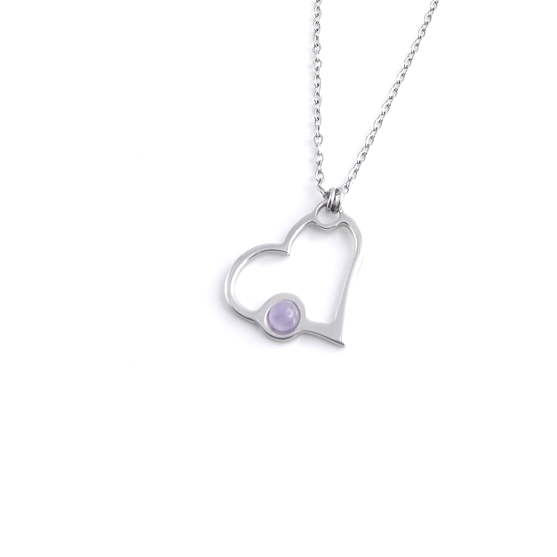 Collana a cuore con pietra naturale laterale - Mini