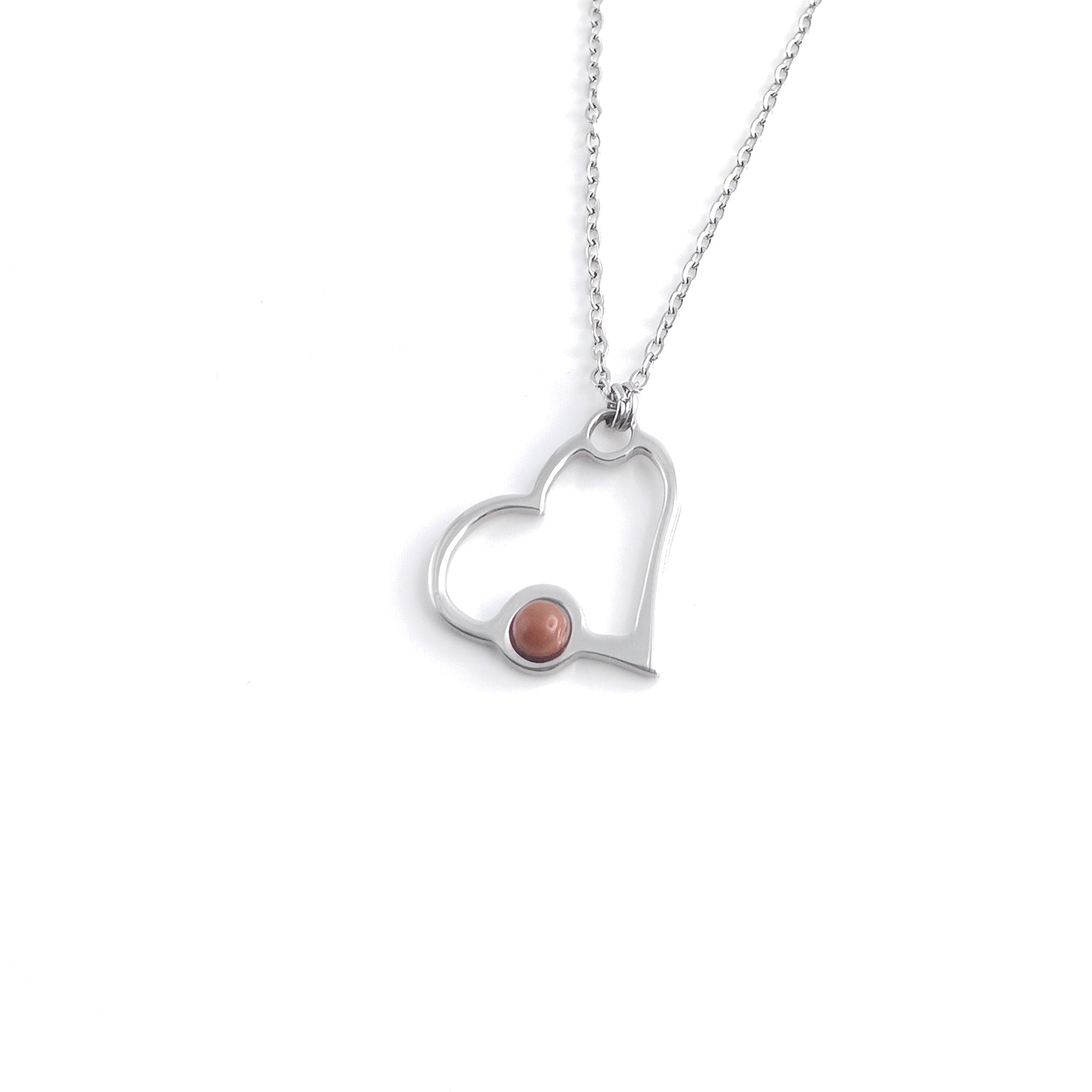 Collana a cuore con pietra naturale laterale - Mini