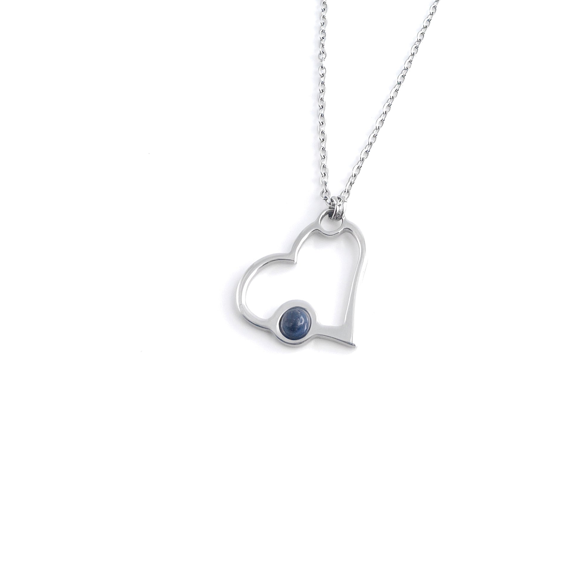 Collana a cuore con pietra naturale laterale - Mini
