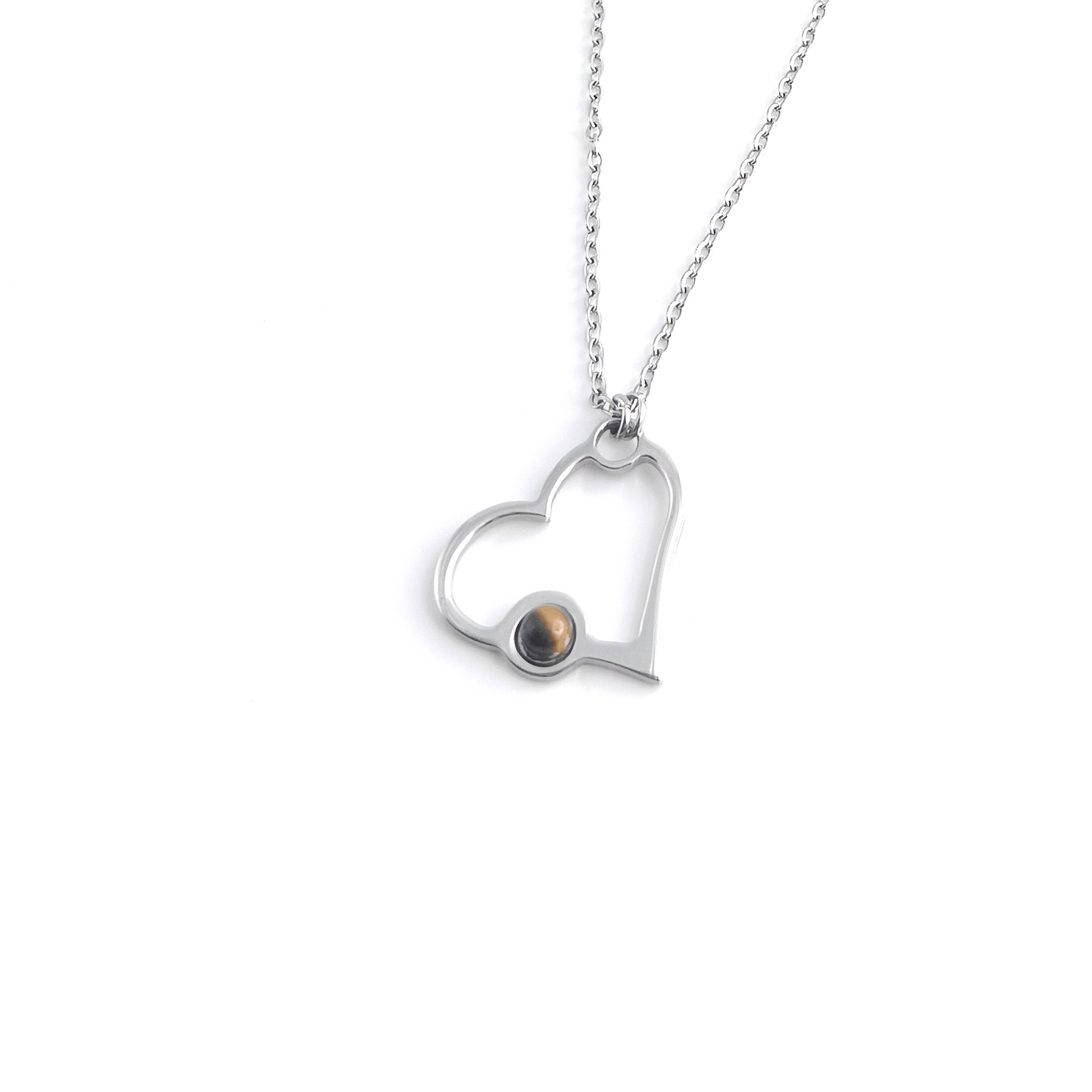 Collana a cuore con pietra naturale laterale - Mini