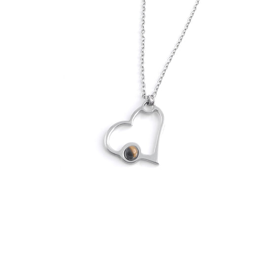 Collana a cuore con pietra naturale laterale - Mini