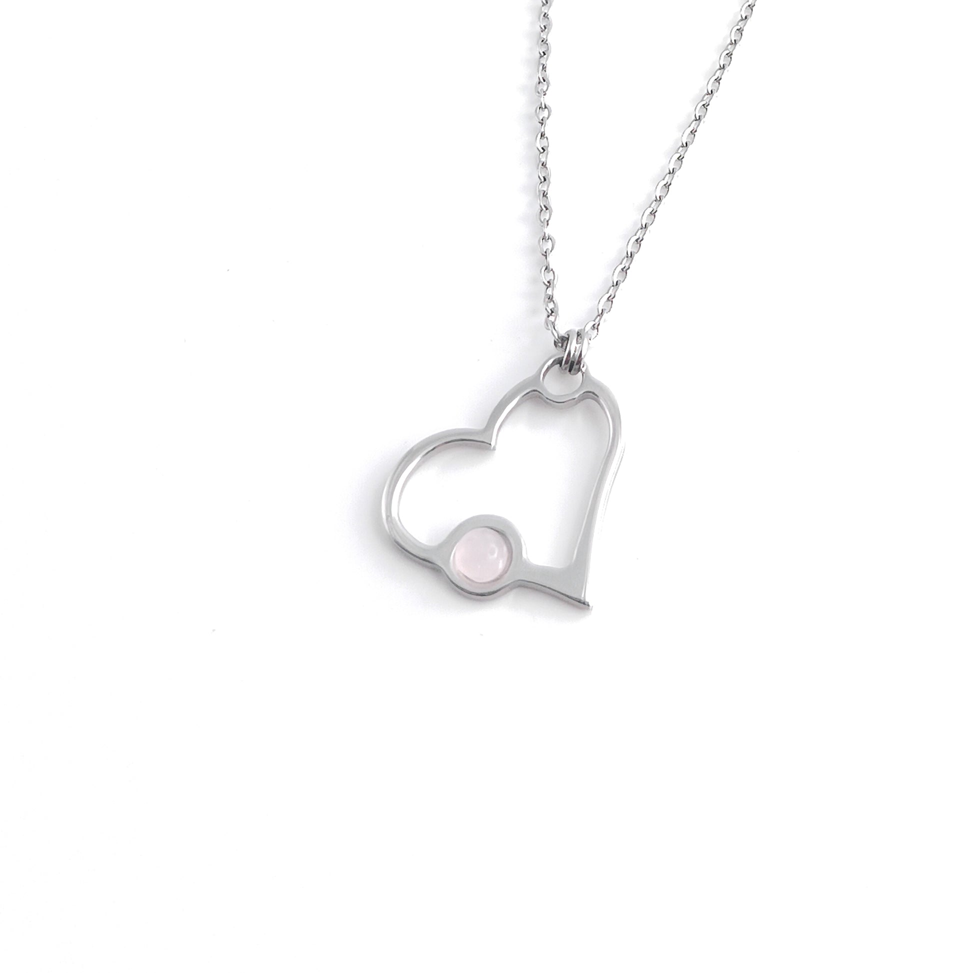 Collana a cuore con pietra naturale laterale - Mini