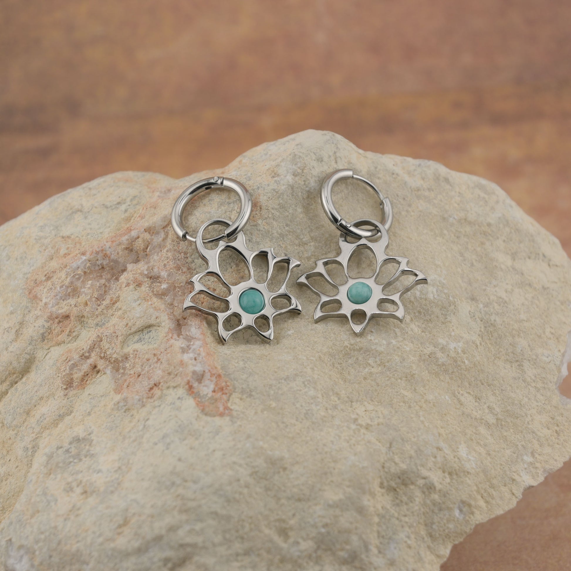 Earrings with Modern Lotus - Circle