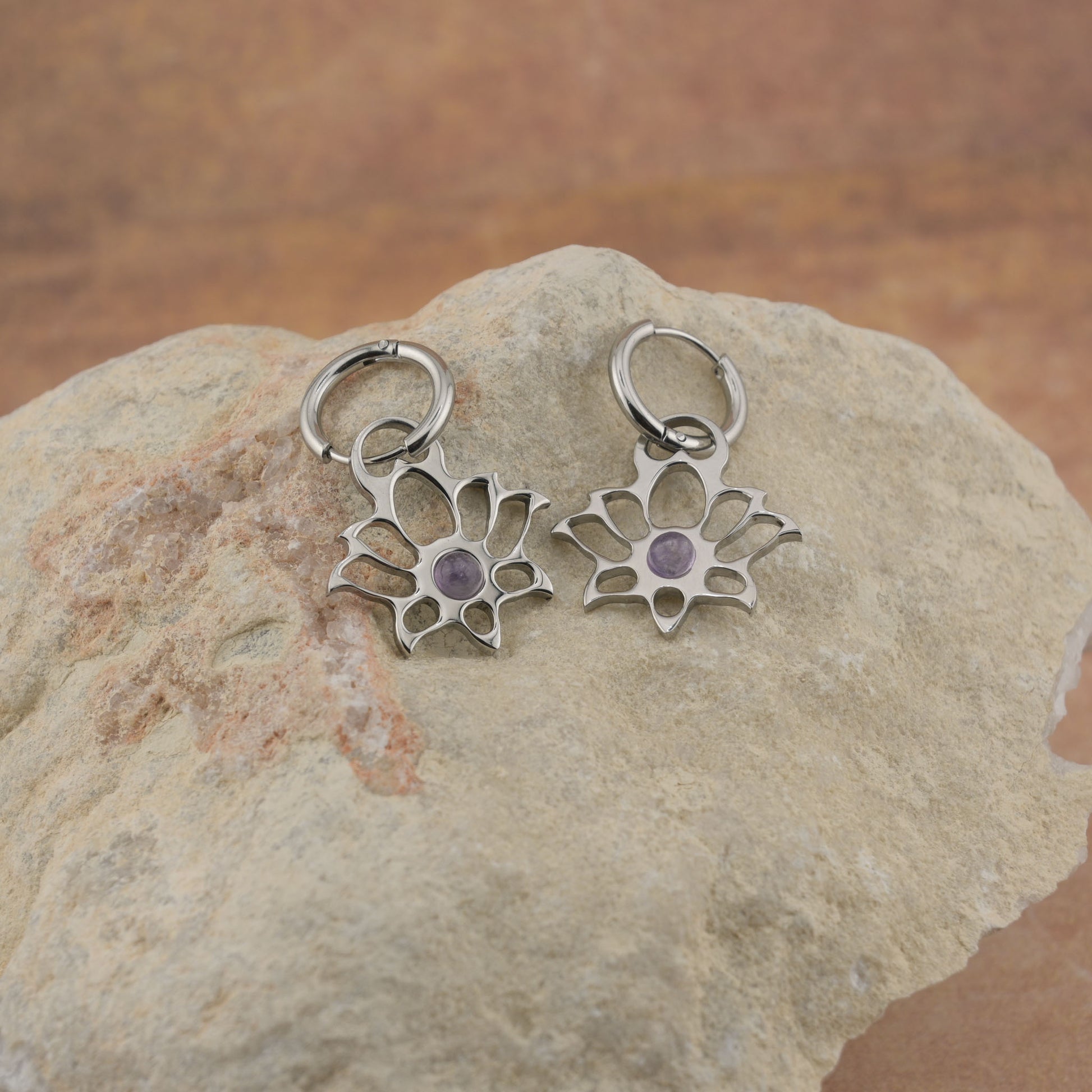 Earrings with Modern Lotus - Circle