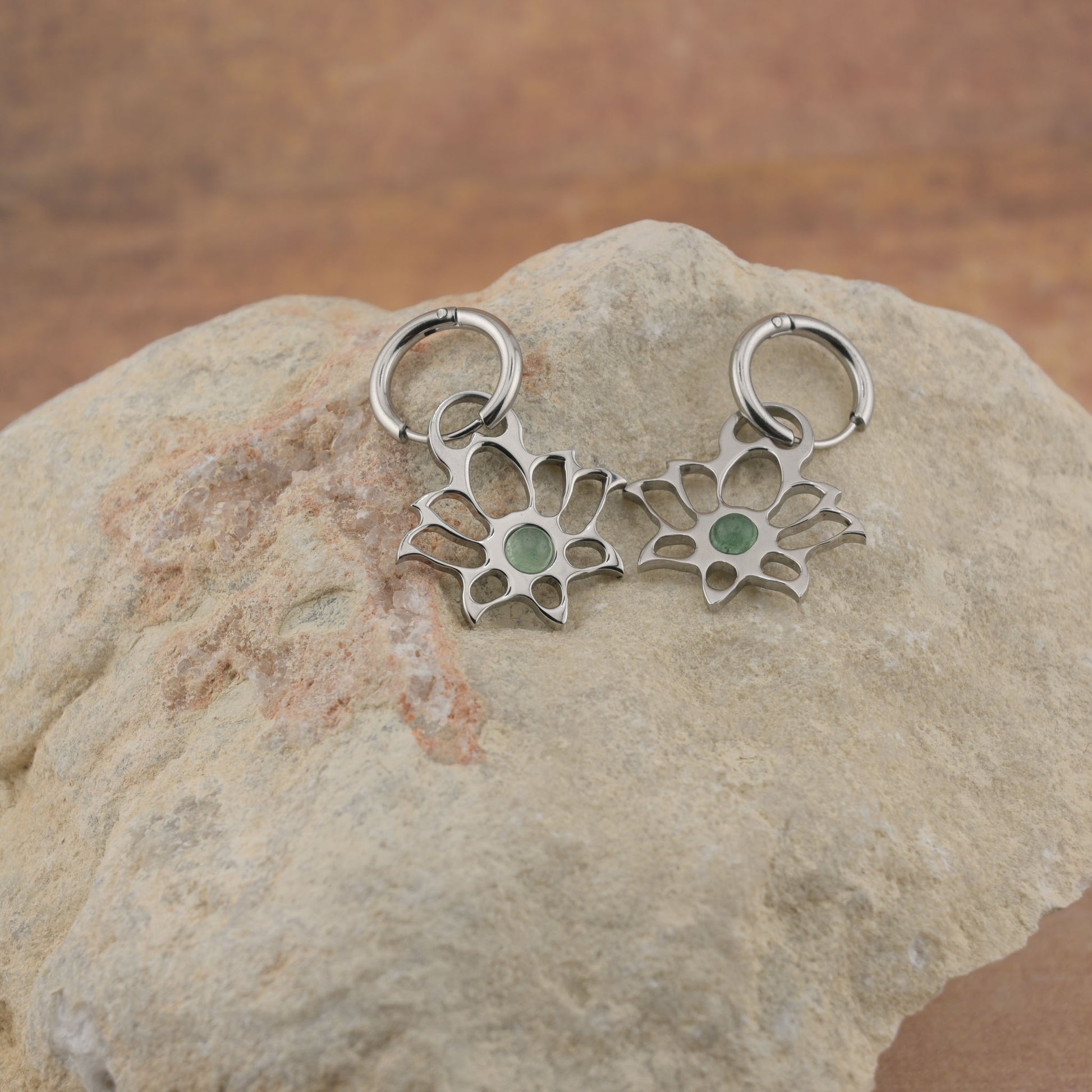 Earrings with Modern Lotus - Circle