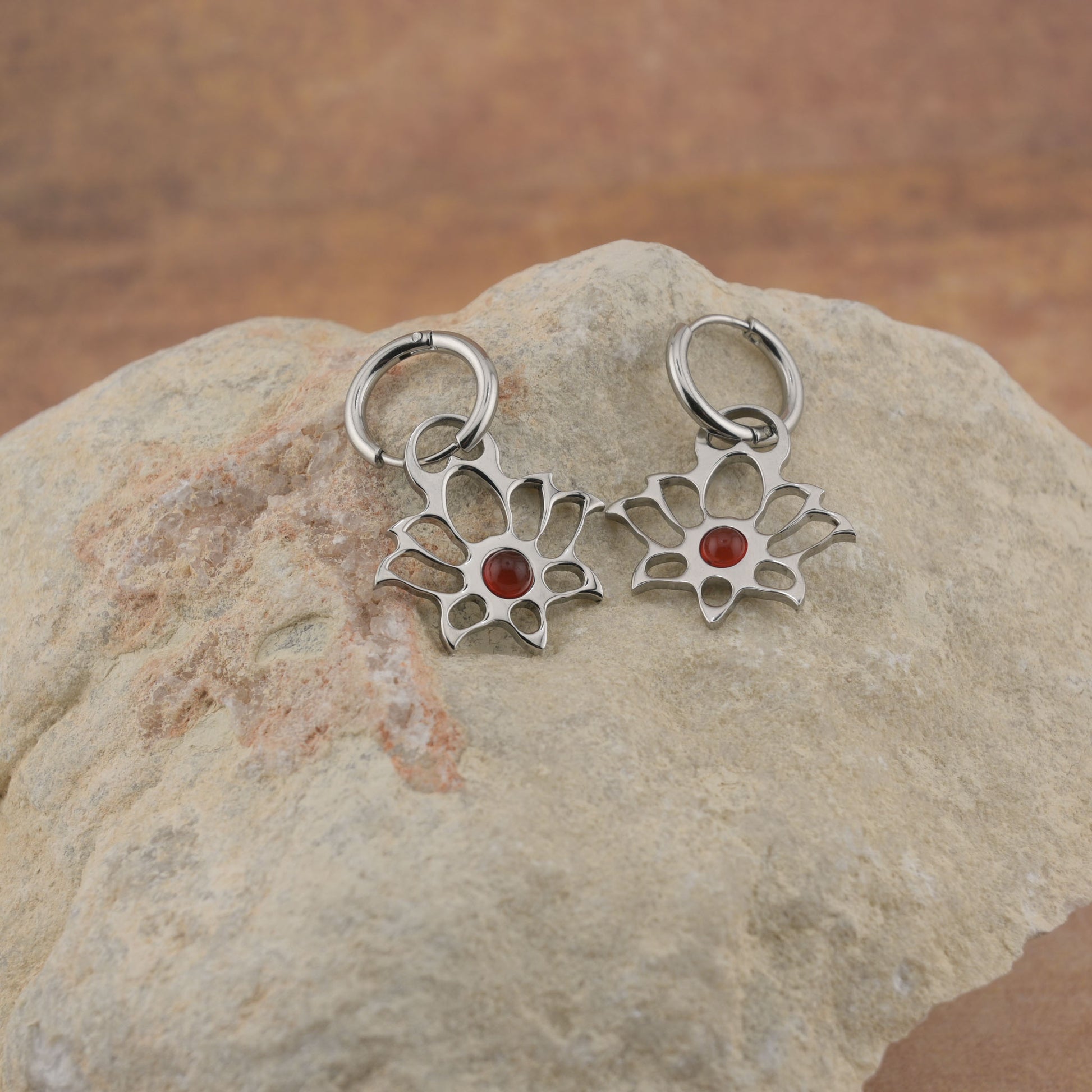 Earrings with Modern Lotus - Circle