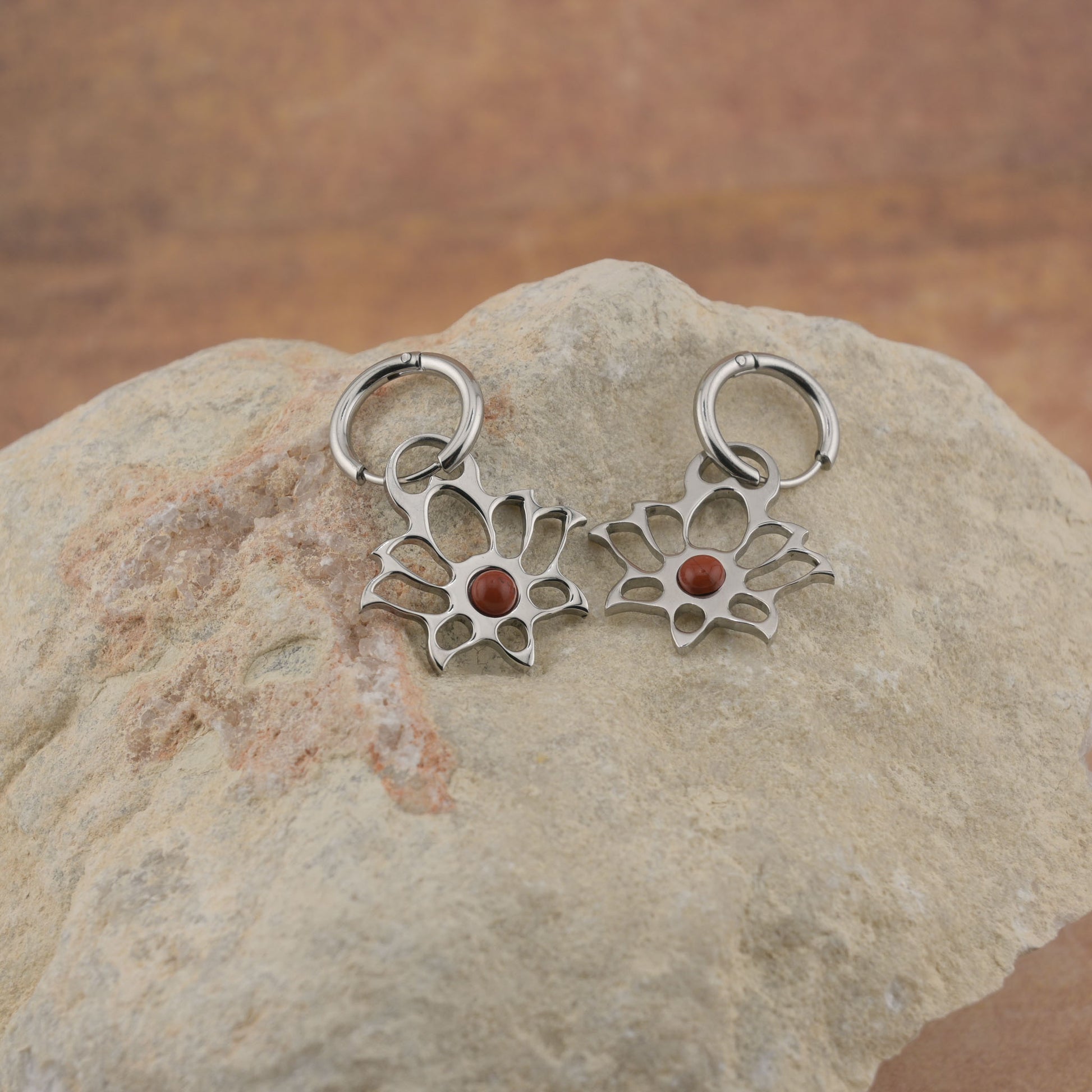 Earrings with Modern Lotus - Circle