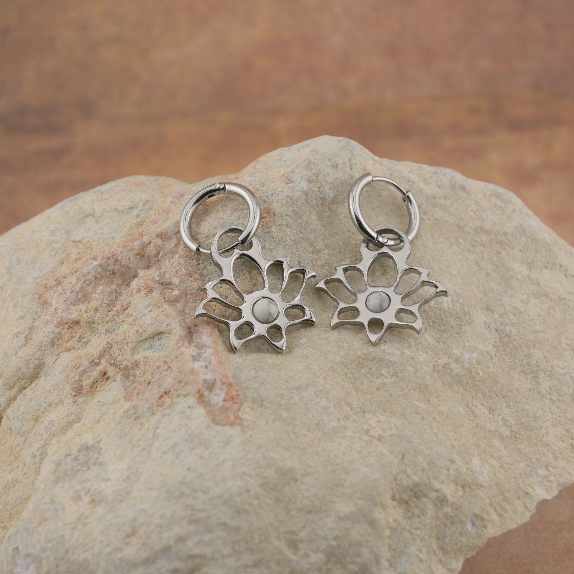 Earrings with Modern Lotus - Circle